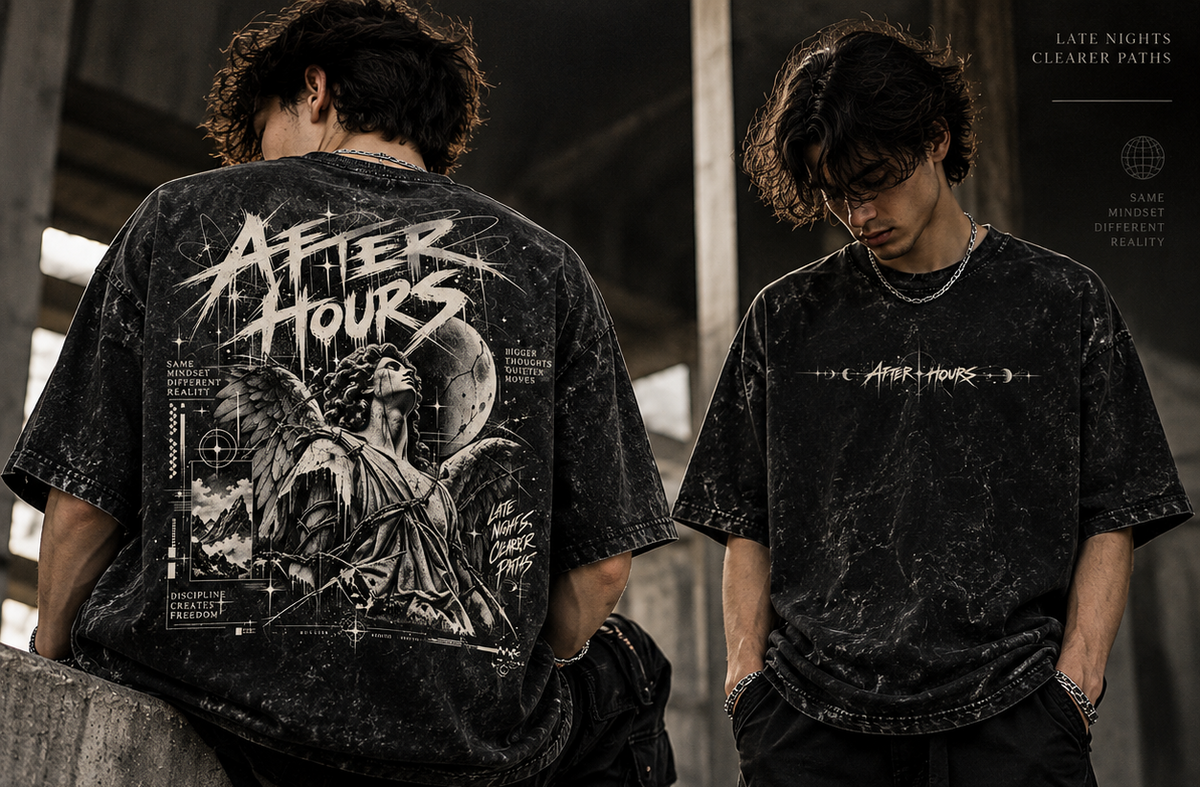 Unisex Acid Washed Oversized Printed Tee